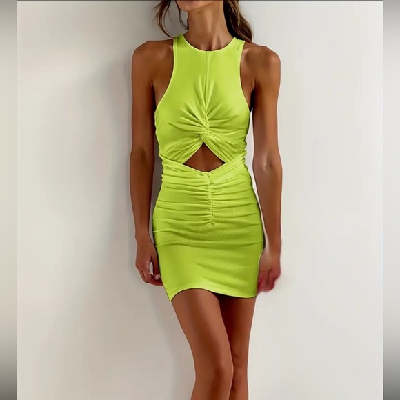 unbranded Dresses & Skirts - 🆕 Neon Green Cut-Out Mini Dress - Crisscross Back